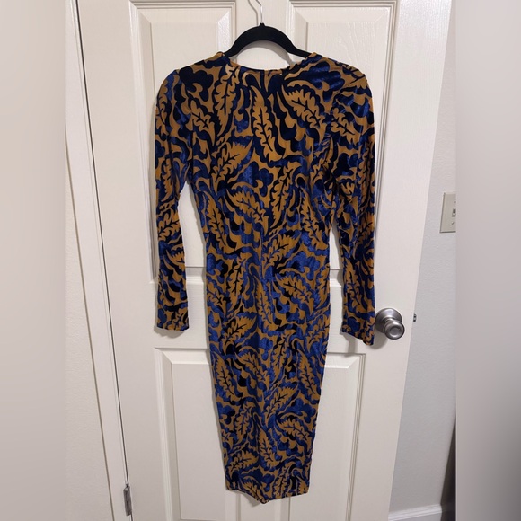 Magia Long Sleeve Velvet Burnout Dress in Cobalt Blue and Gold/Tan - Picture 2 of 3